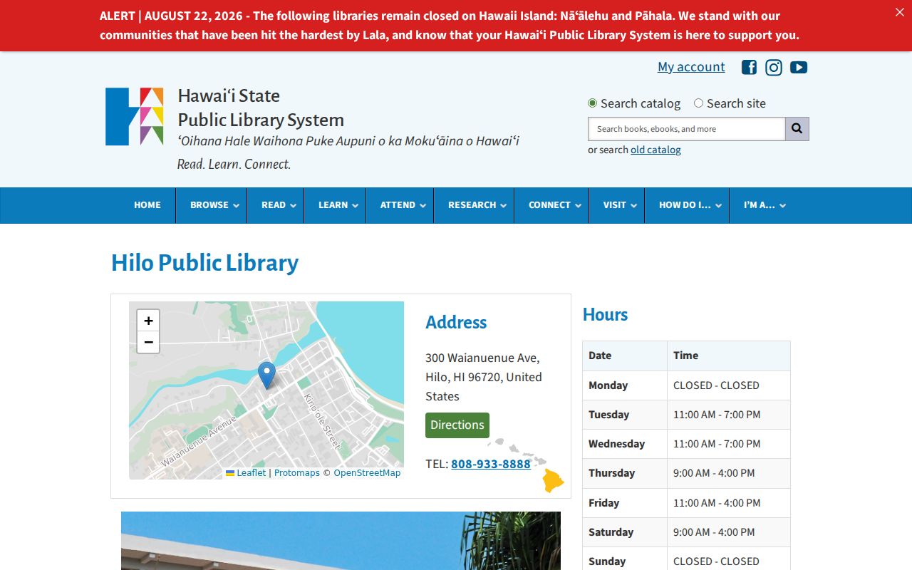Hilo Public Library branch information for local history research