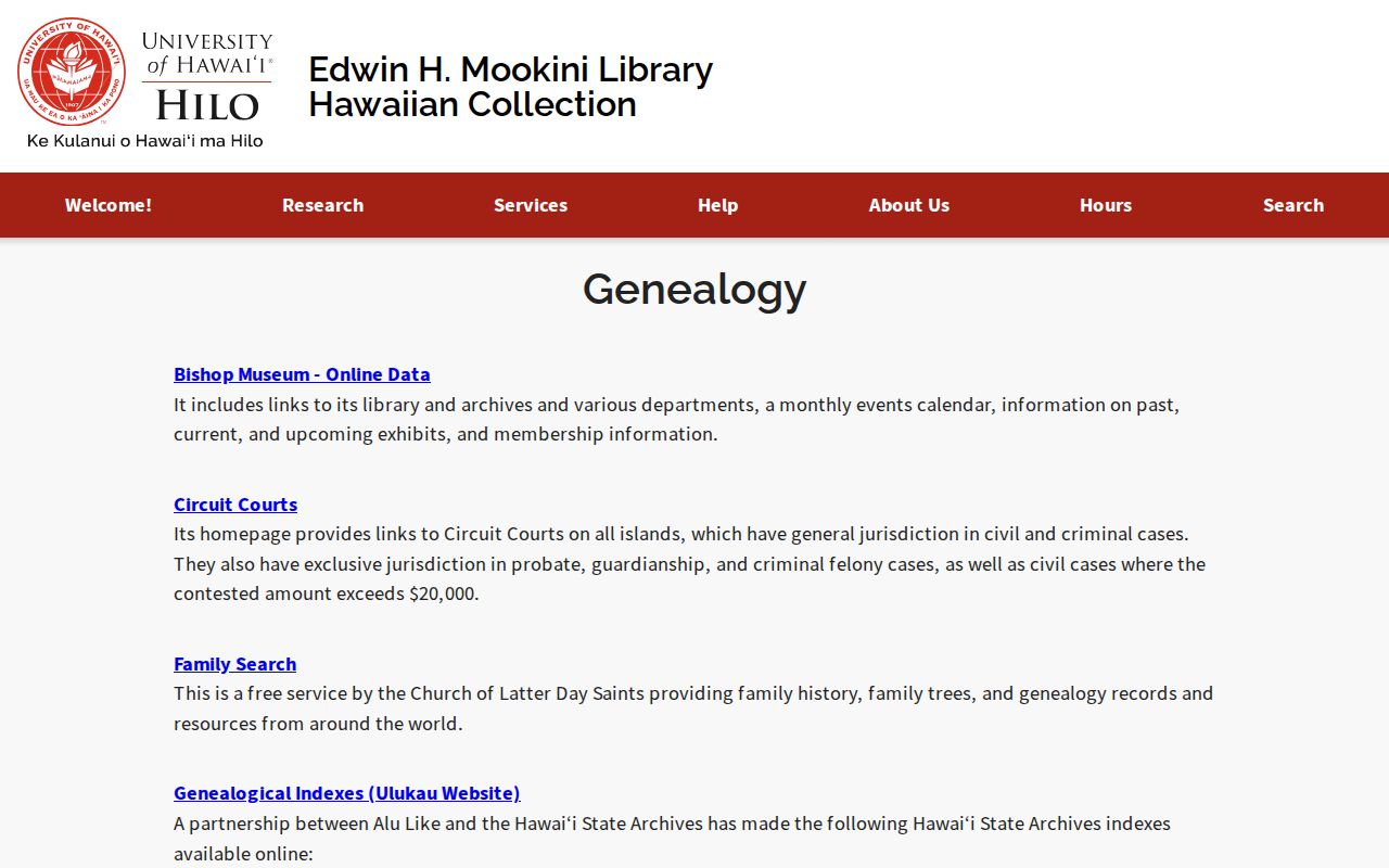 University of Hawaii at Hilo genealogy research guide