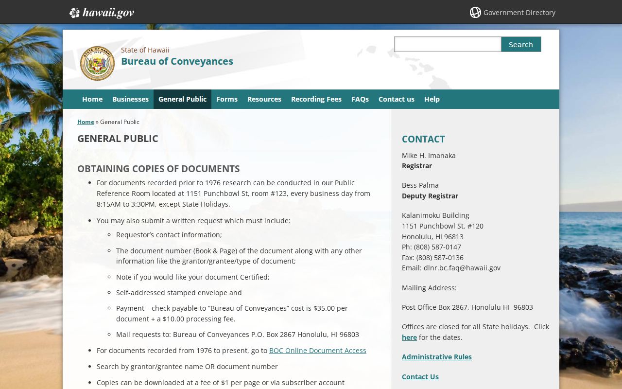 Hawaii Bureau of Conveyances public records guidance
