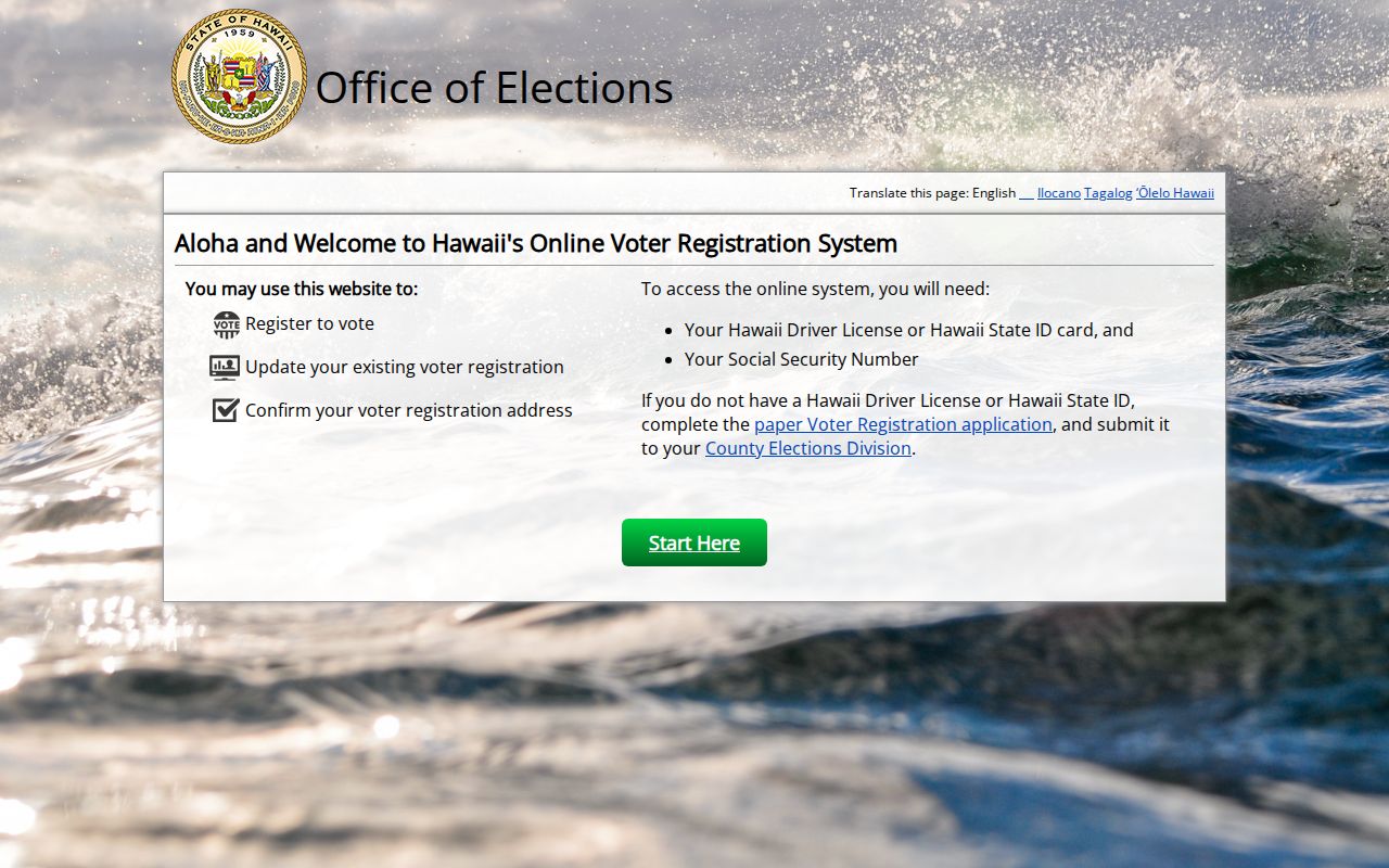 Hawaii online voter registration portal