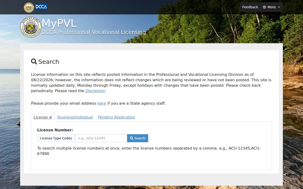 Hawaii professional license search used for a Hawaii County resident lookup