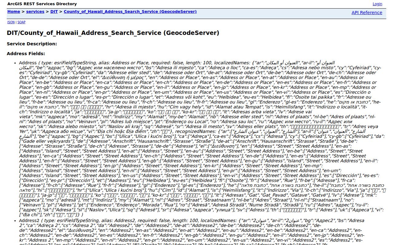 Hawaii County address search service showing address and locality fields